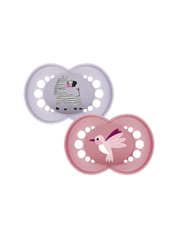 MAM Sucette Original Animaux - 18+ Mois - Silicone - X2 - Modèle : Zèbre et Oiseau